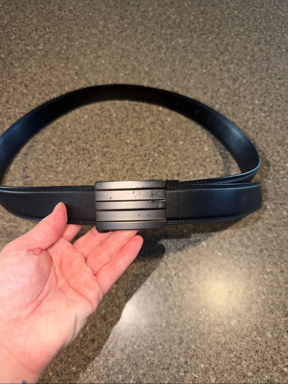 Kore Black Leather Belt with Gunmetal  Buckle - conceal carry
